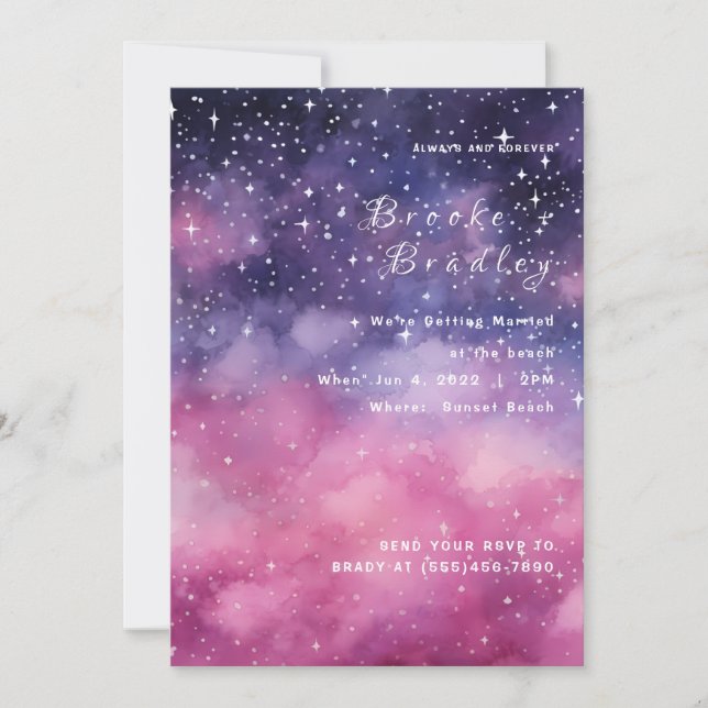 Invitation Mariage étoile galaxie rose pourpre (Devant)
