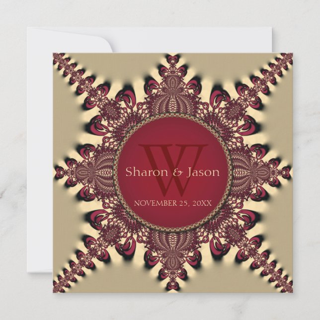 Invitation Mariage Étoile Monogramme Moderne Batik Rouge Prof (Devant)