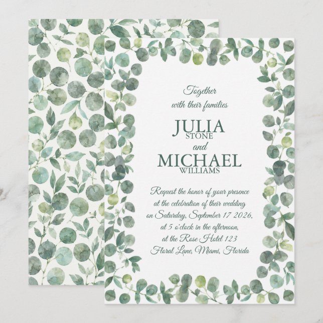 Invitation Mariage Eucalyptus (Devant / Derrière)
