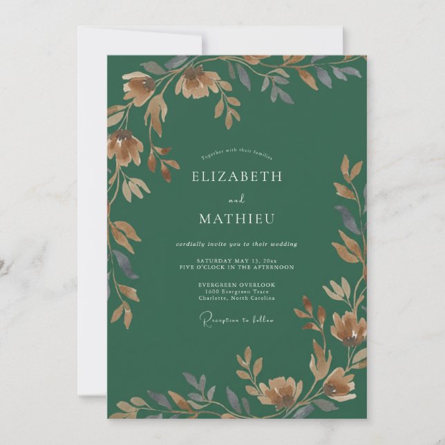 Invitation Mariage Eucalyptus à feuillage ambre émeraude (Devant)