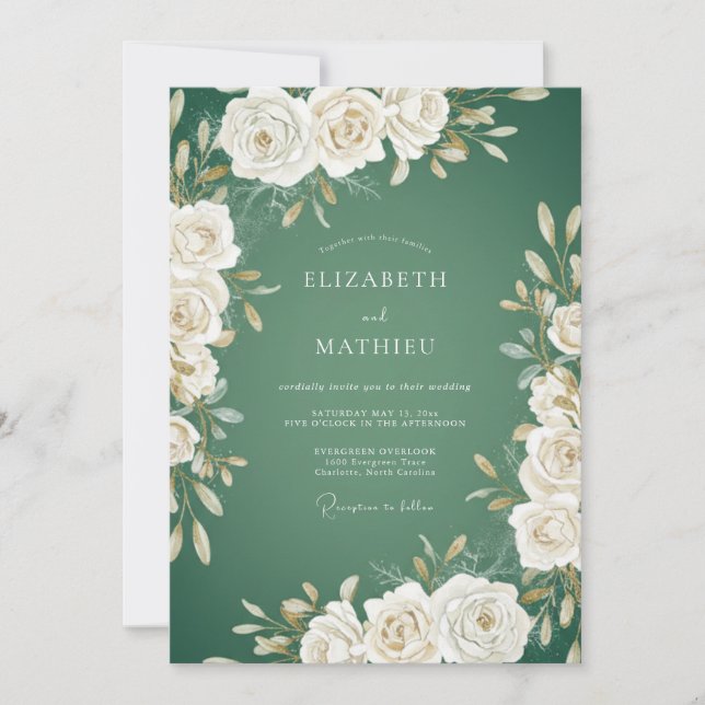 Invitation Mariage Eucalyptus à feuillage d'ivoire émeraude (Devant)