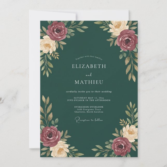 Invitation Mariage Eucalyptus à feuillage émeraude de Bourgog (Devant)