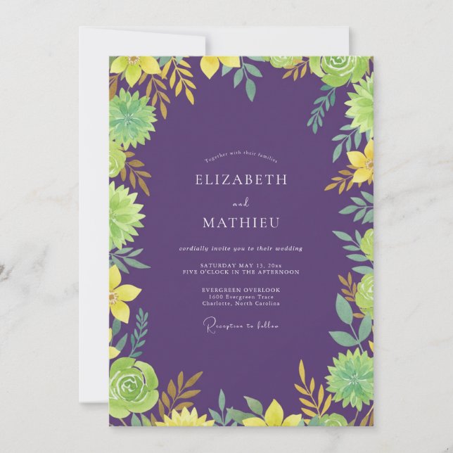 Invitation Mariage Eucalyptus à feuillage jaune améthyste (Devant)