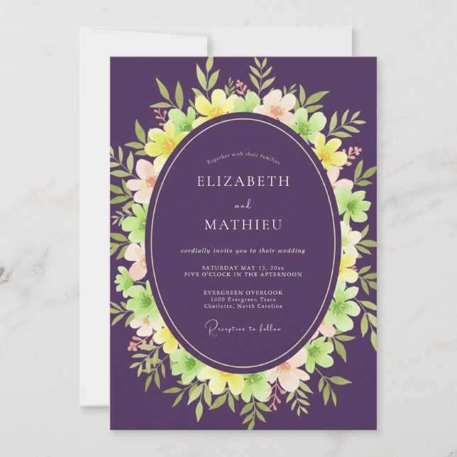 Invitation Mariage Eucalyptus à Feuillage Rose Améthyste (Devant)