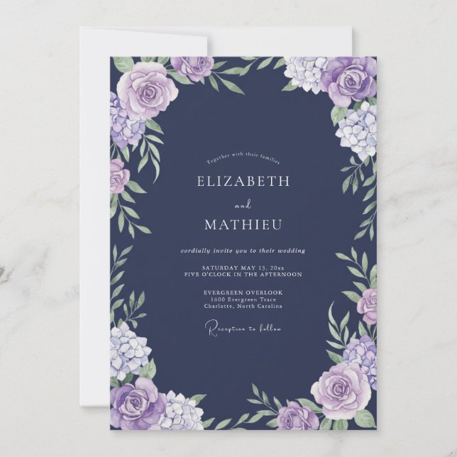 Invitation Mariage Eucalyptus à Feuillage Violet Indigo (Devant)