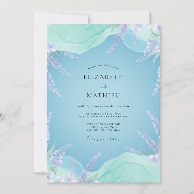 Invitation Mariage Eucalyptus à la Clématite Lilas Azur (Devant)