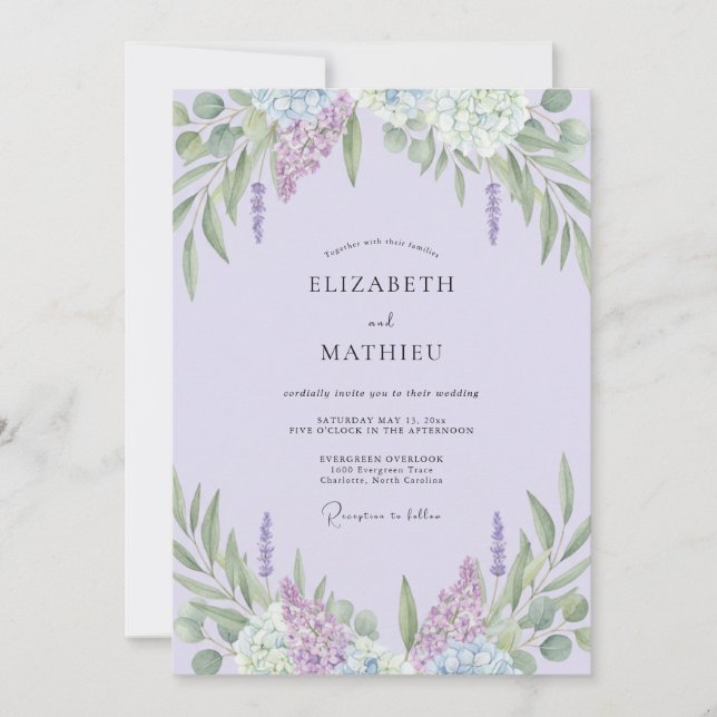 Invitation Mariage Eucalyptus à la Lavande Lilas (Devant)
