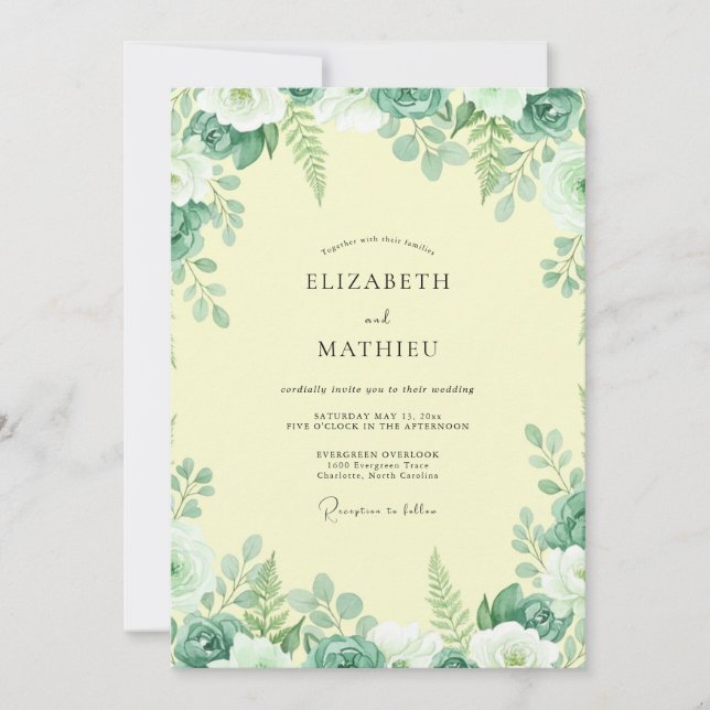 Invitation Mariage Eucalyptus à la Sauge Citronnée (Devant)