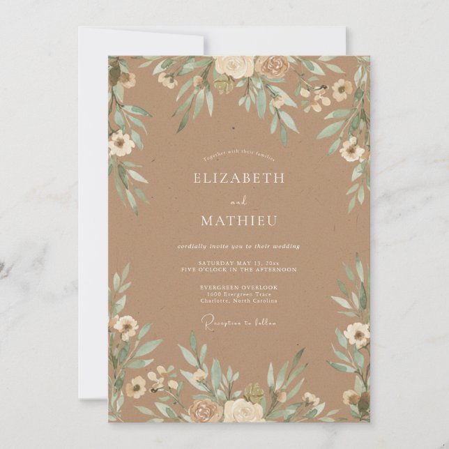 Invitation Mariage Eucalyptus à la Sauge Mocha (Devant)