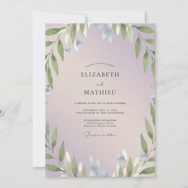 Invitation Mariage Eucalyptus à la Sprig de Pervenche (Devant)