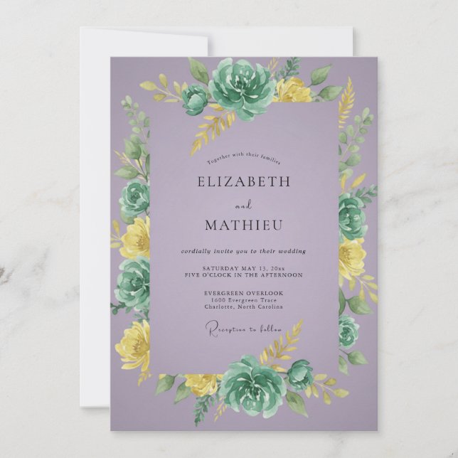 Invitation Mariage Eucalyptus à l'arche de Succulente Mauve (Devant)