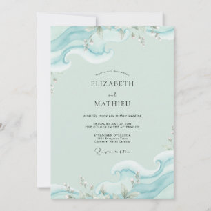 Invitation Mariage Eucalyptus Aqua Ocean Wave