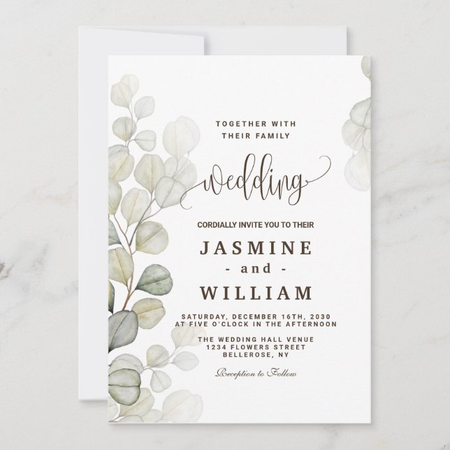 Invitation Mariage Eucalyptus aquarelle (Devant)