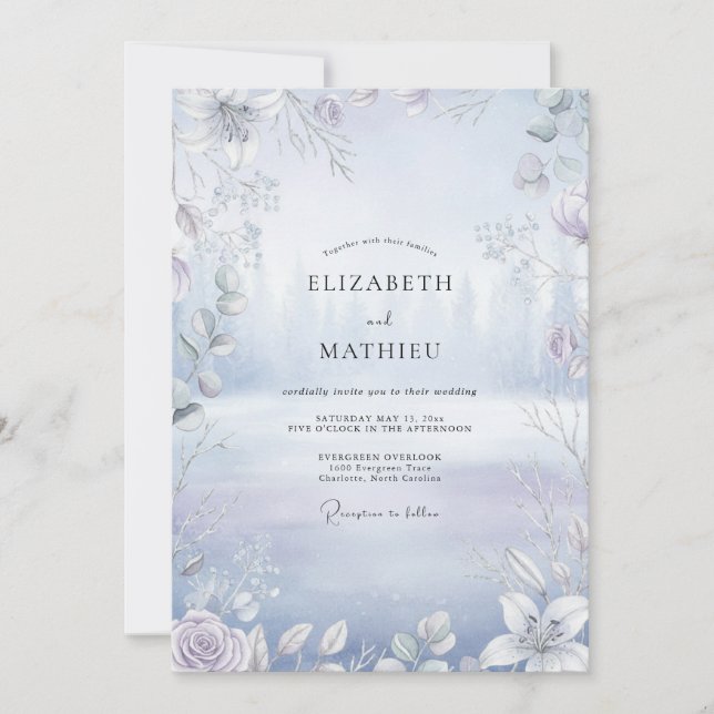 Invitation Mariage Eucalyptus Argent Glacé (Devant)
