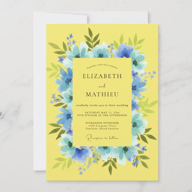 Invitation Mariage Eucalyptus au feuillage azur citron (Devant)
