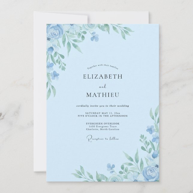 Invitation Mariage Eucalyptus au Feuillage Azur Clair (Devant)