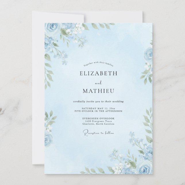 Invitation Mariage Eucalyptus au Feuillage Azur Clair (Devant)