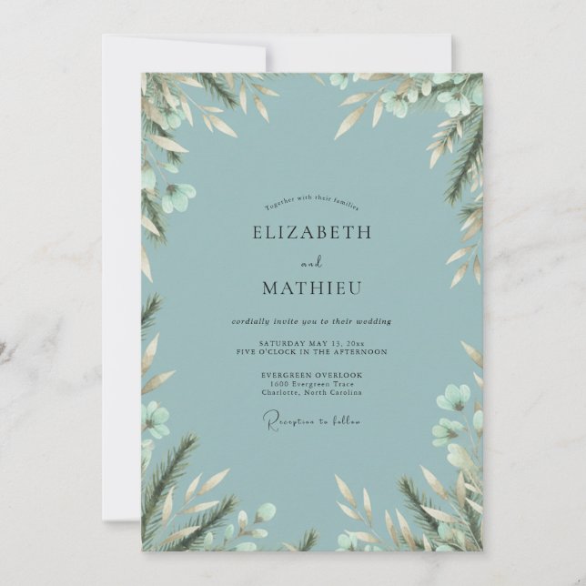 Invitation Mariage Eucalyptus au feuillage blanc (Devant)