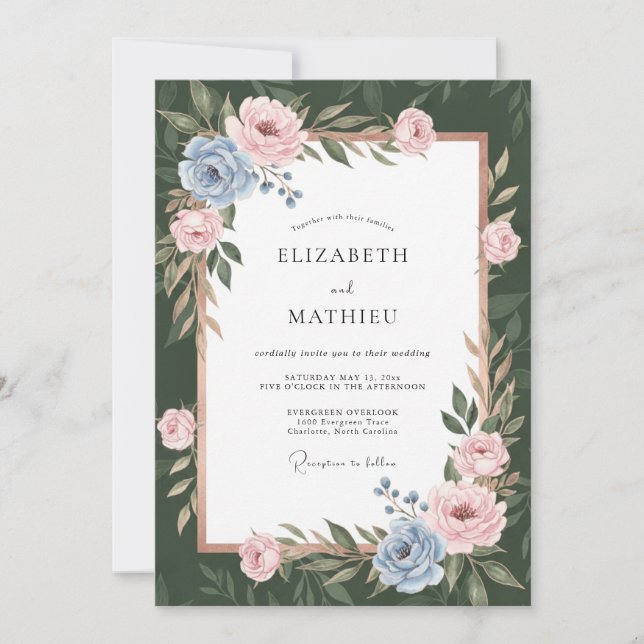 Invitation Mariage Eucalyptus au feuillage bleu barbeau (Devant)