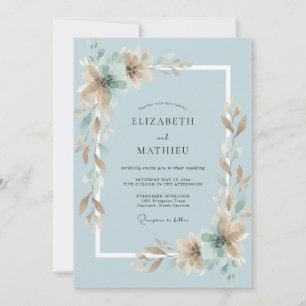Invitation Mariage Eucalyptus au feuillage bleu ciel Champagn