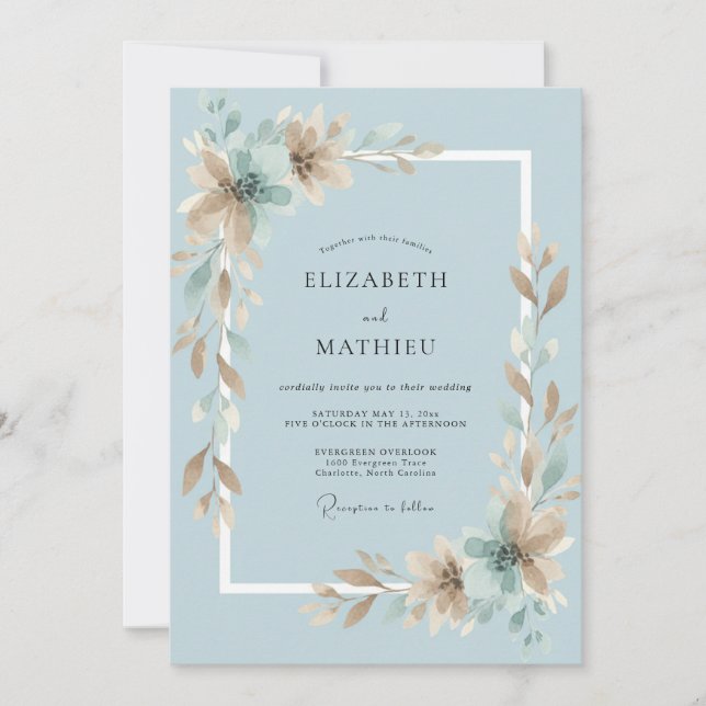 Invitation Mariage Eucalyptus au feuillage bleu ciel Champagn (Devant)