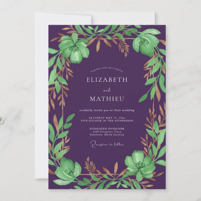 Invitation Mariage Eucalyptus au Feuillage Bronze Plum (Devant)