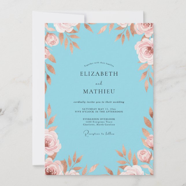 Invitation Mariage Eucalyptus au feuillage Cerulean Blush (Devant)