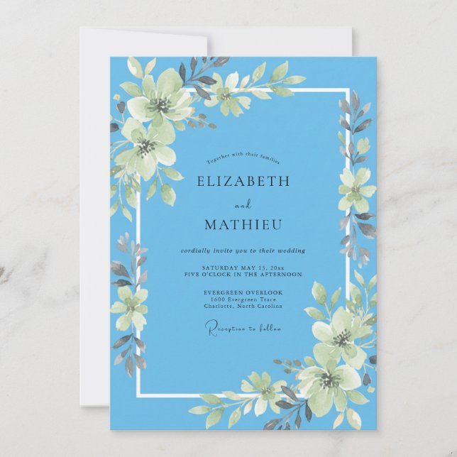 Invitation Mariage Eucalyptus au Feuillage Céruléen Céleste (Devant)
