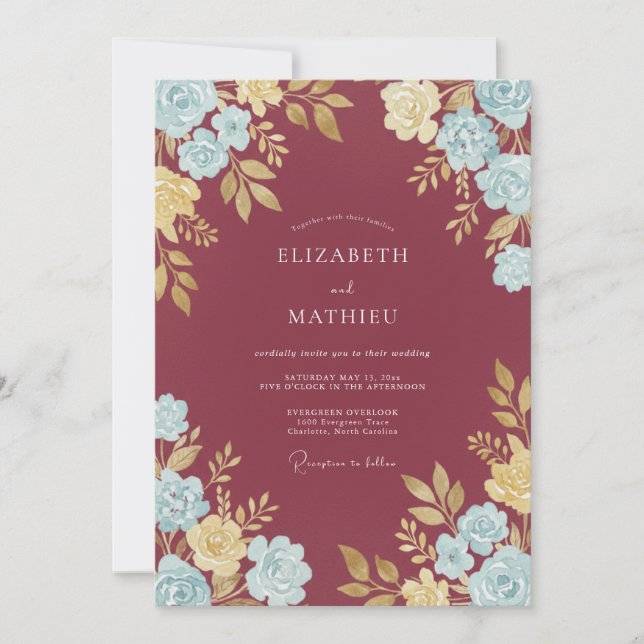 Invitation Mariage Eucalyptus au Feuillage Champagne (Devant)