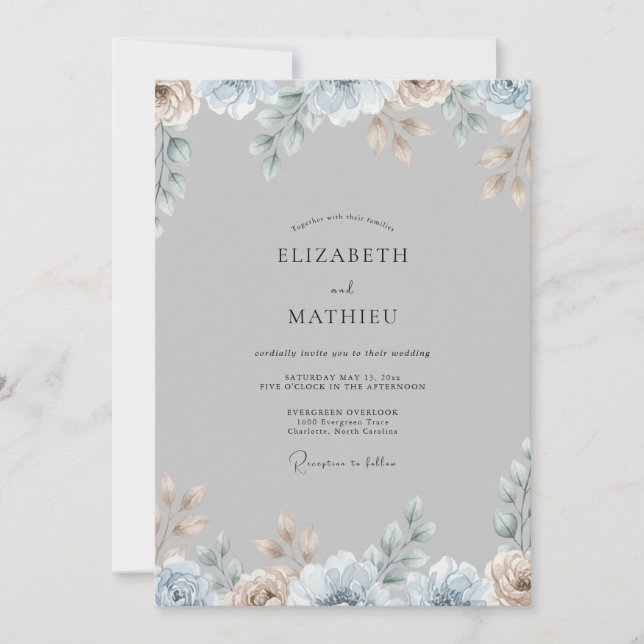 Invitation Mariage Eucalyptus au feuillage Champagne argenté (Devant)