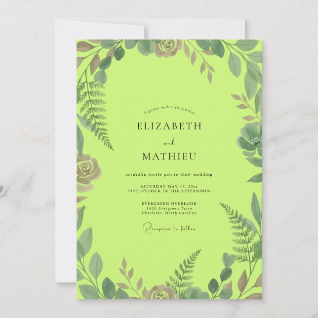 Invitation Mariage Eucalyptus au Feuillage Chartreuse (Devant)