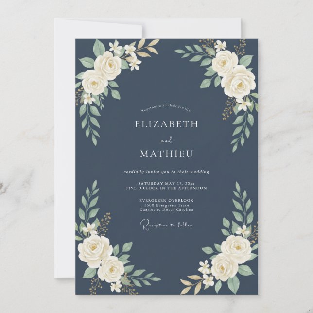 Invitation Mariage Eucalyptus au feuillage crème et bleu mari (Devant)