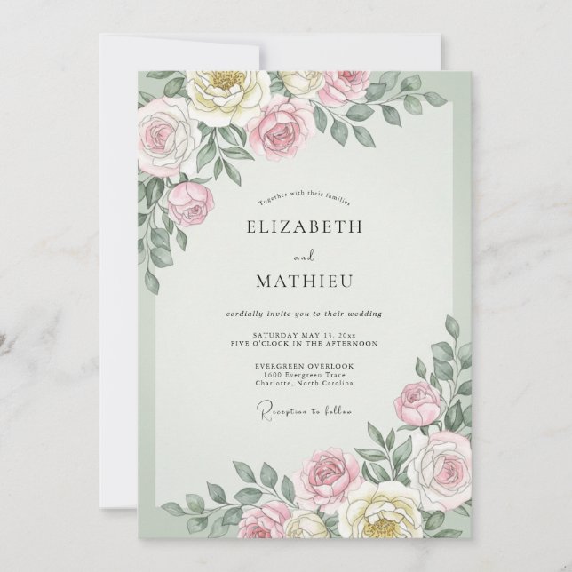 Invitation Mariage Eucalyptus au Feuillage Crème Mauve (Devant)