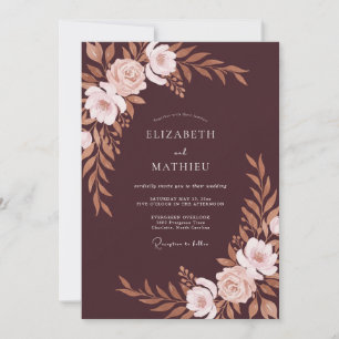 Invitation Mariage Eucalyptus au feuillage cuivre bordeaux
