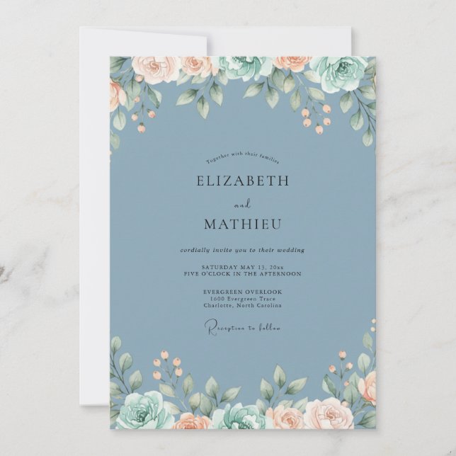 Invitation Mariage Eucalyptus au feuillage d'abricot acier (Devant)