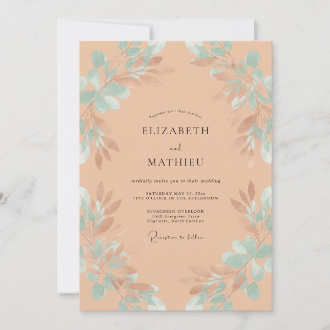 Invitation Mariage Eucalyptus au feuillage d'abricot écume de (Devant)