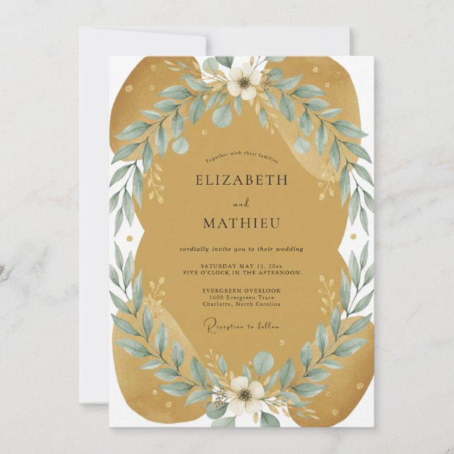 Invitation Mariage Eucalyptus au Feuillage d'Acier Ambre (Devant)