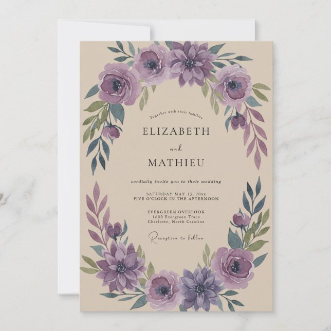 Invitation Mariage Eucalyptus au Feuillage d'Améthyste (Devant)