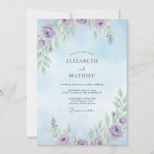 Invitation Mariage Eucalyptus au Feuillage d'Améthyste et Per