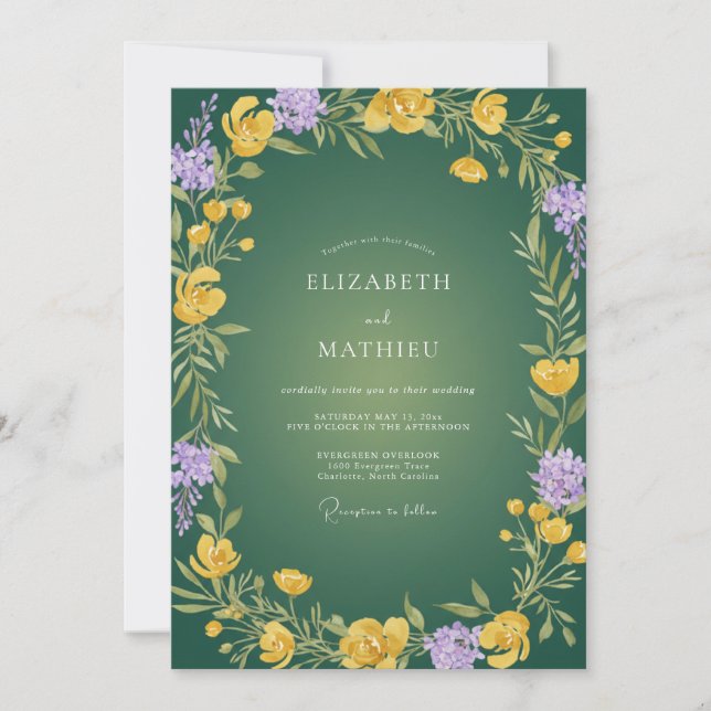 Invitation Mariage Eucalyptus au Feuillage d'Améthyste Jaune (Devant)