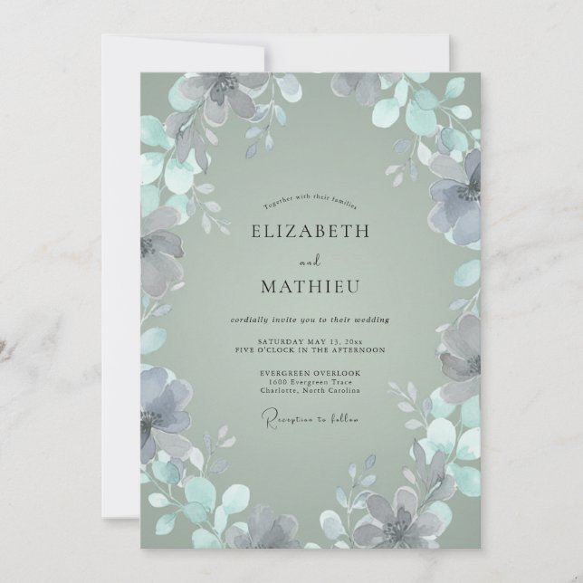 Invitation Mariage Eucalyptus au feuillage d'ardoise argentée (Devant)