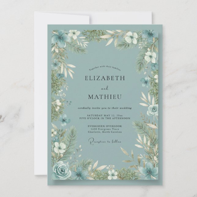 Invitation Mariage Eucalyptus au Feuillage d'Ardoise d'Acier (Devant)