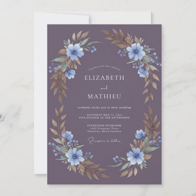Invitation Mariage Eucalyptus au Feuillage d'Ardoise Violette (Devant)