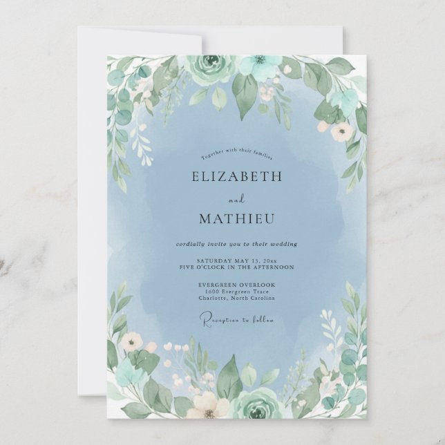 Invitation Mariage Eucalyptus au feuillage de bleuet (Devant)