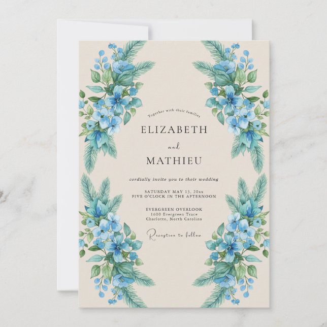 Invitation Mariage Eucalyptus au feuillage de bleuet azur (Devant)