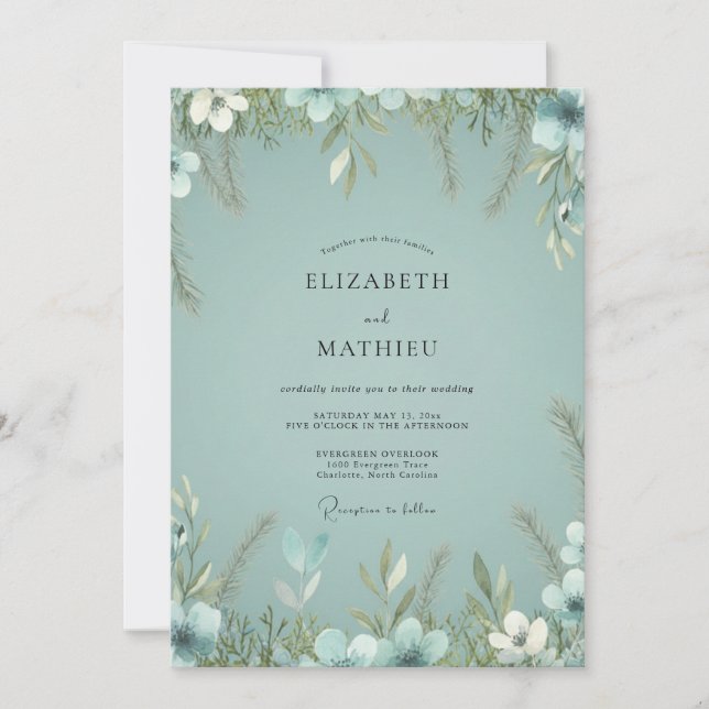 Invitation Mariage Eucalyptus au feuillage de céladon poussié (Devant)
