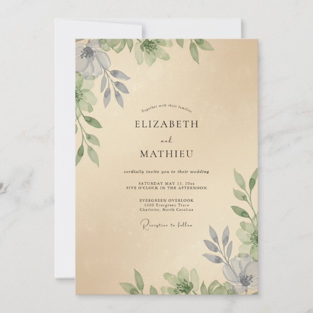 Invitation Mariage Eucalyptus au feuillage de Champagne (Devant)
