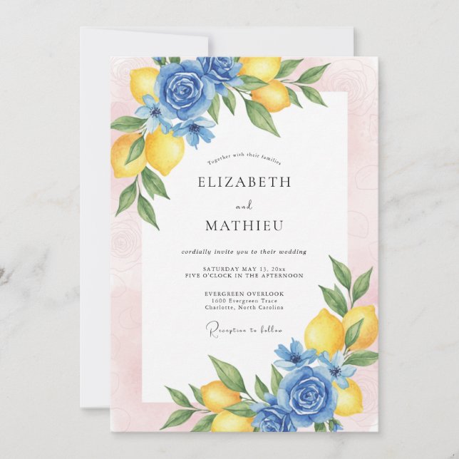 Invitation Mariage Eucalyptus au Feuillage de Citron Azur (Devant)
