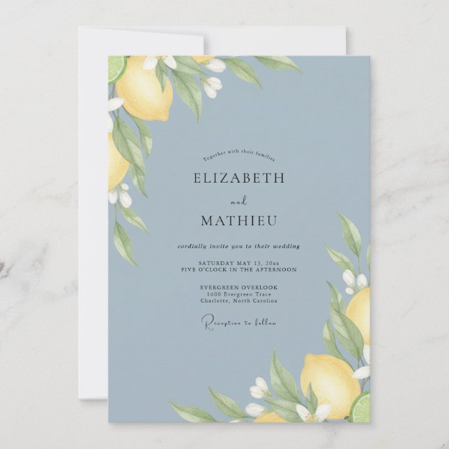 Invitation Mariage Eucalyptus au feuillage de citron en acier (Devant)
