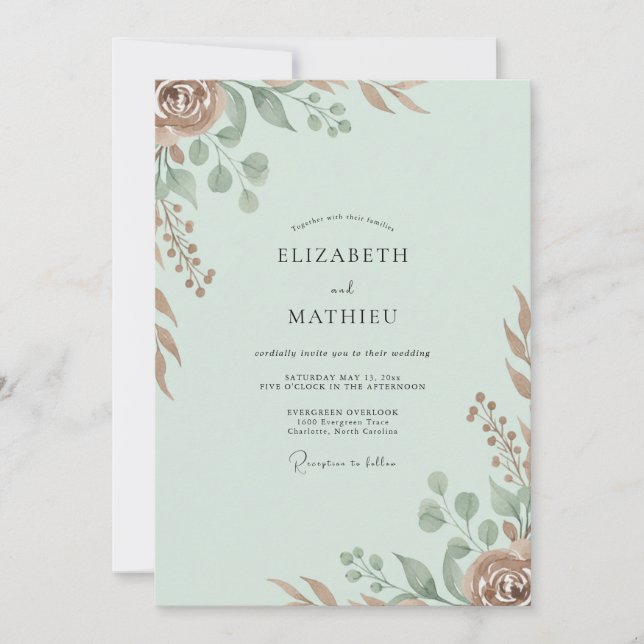 Invitation Mariage Eucalyptus au Feuillage de Cuivre Céladon (Devant)